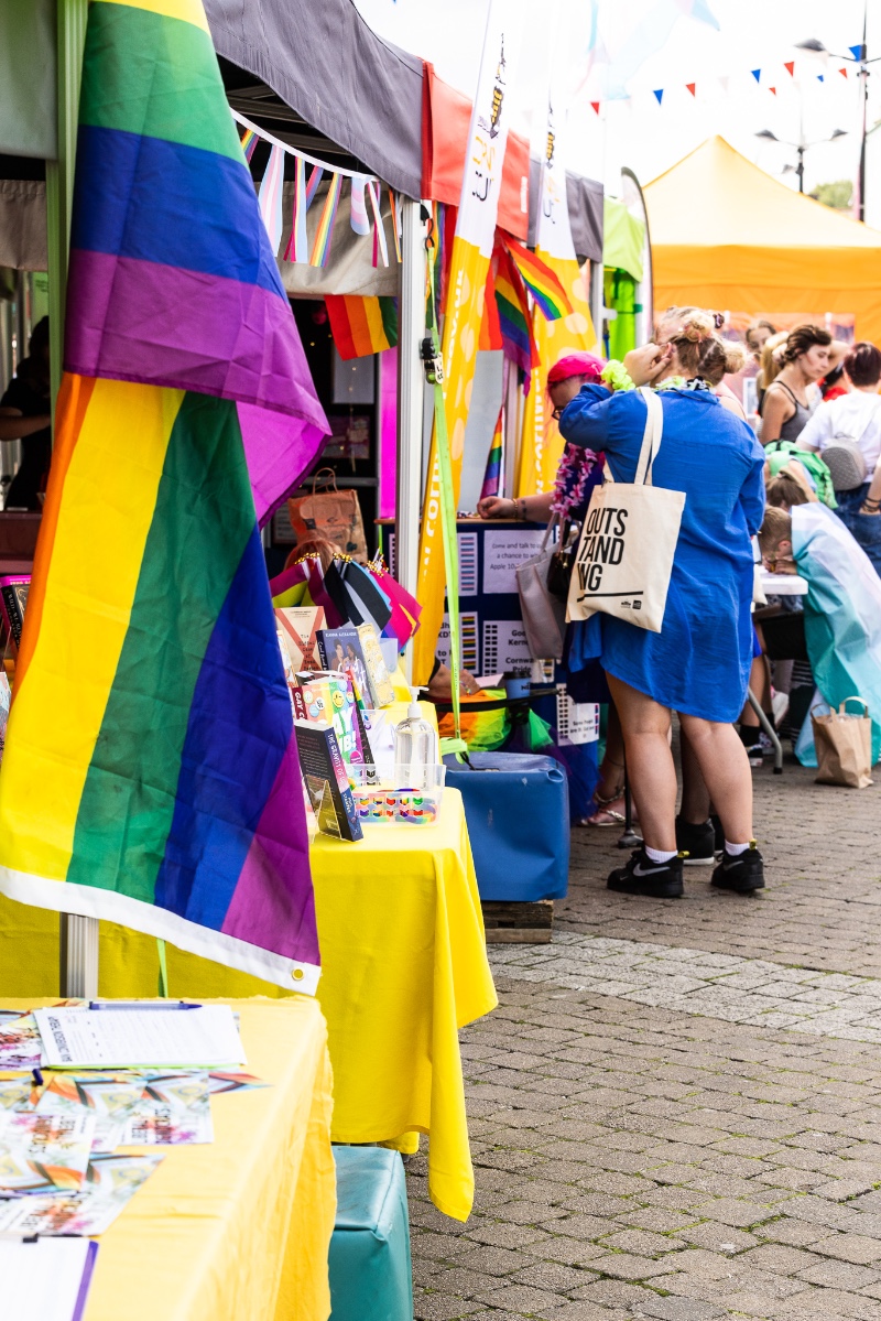 stalls at Pride in Cornwall